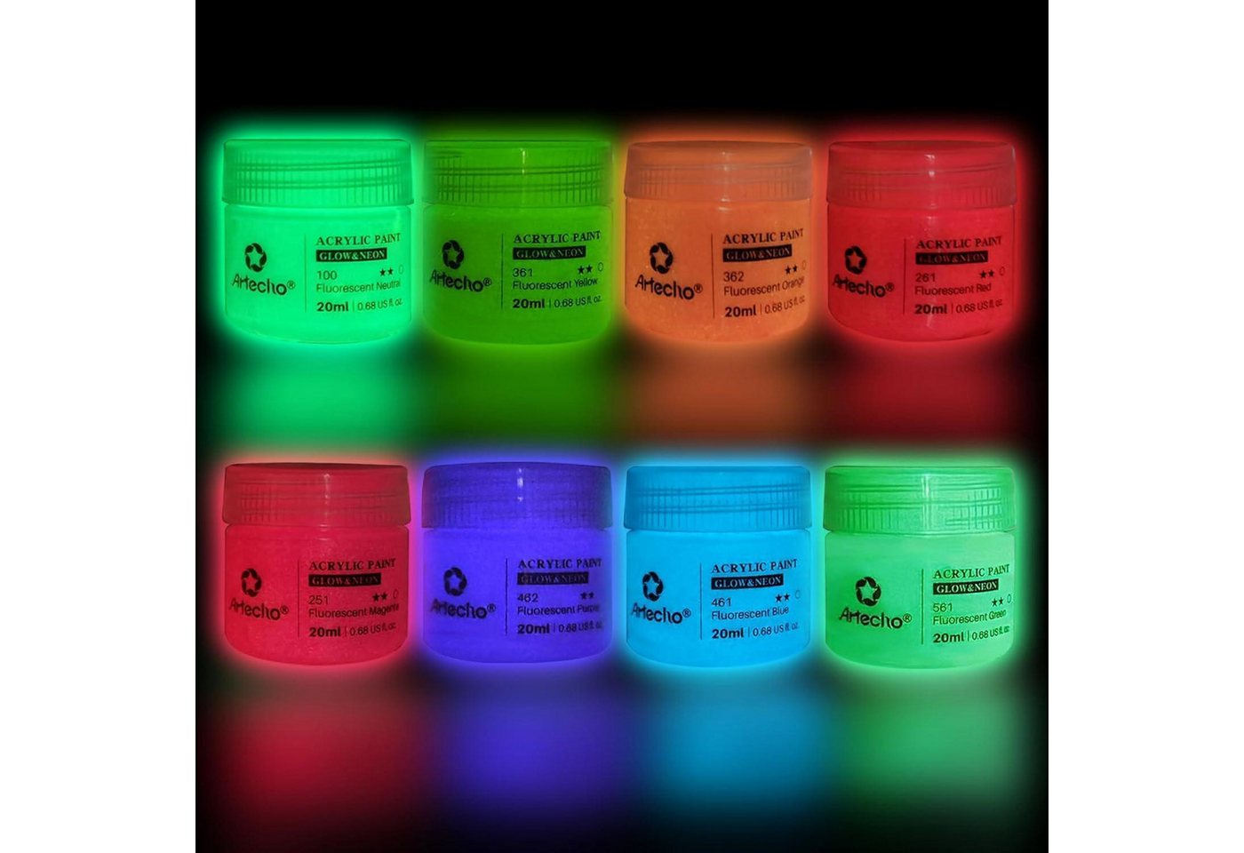 LuxusKollektion Malstift Acrylfarben Set 2in1 Neon Glow Dark 20ml Leuchtfarbe (8er Pack) Bild 4