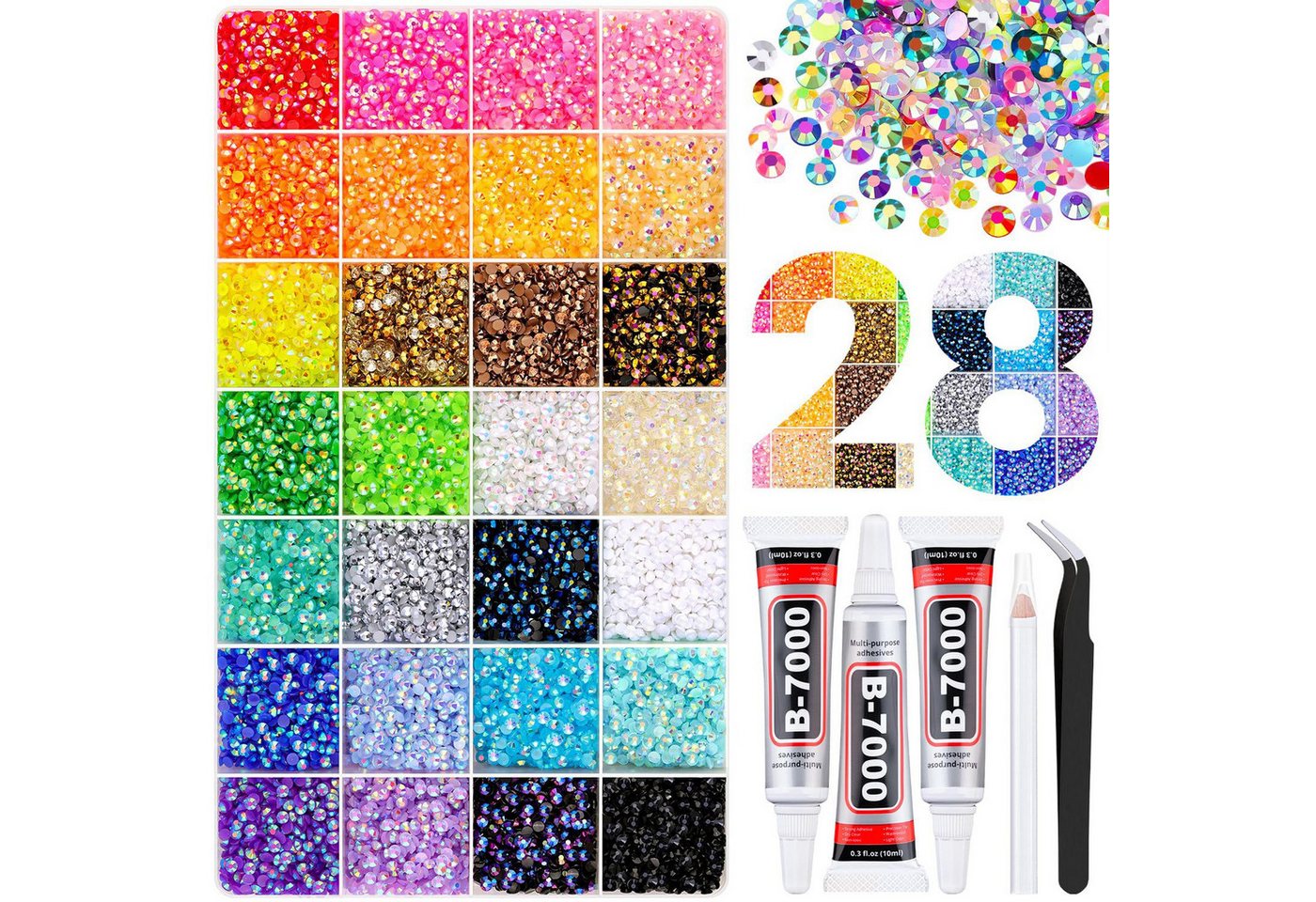 Zaewry Kreativset Jelly Strasssteine,Kit with Glue and Pen,Glitzersteine Bedazzling Kit, (28-tlg), für Nailart Gesichtsbemalung Kostüme und Andere DIY-Kreatione Bild 2