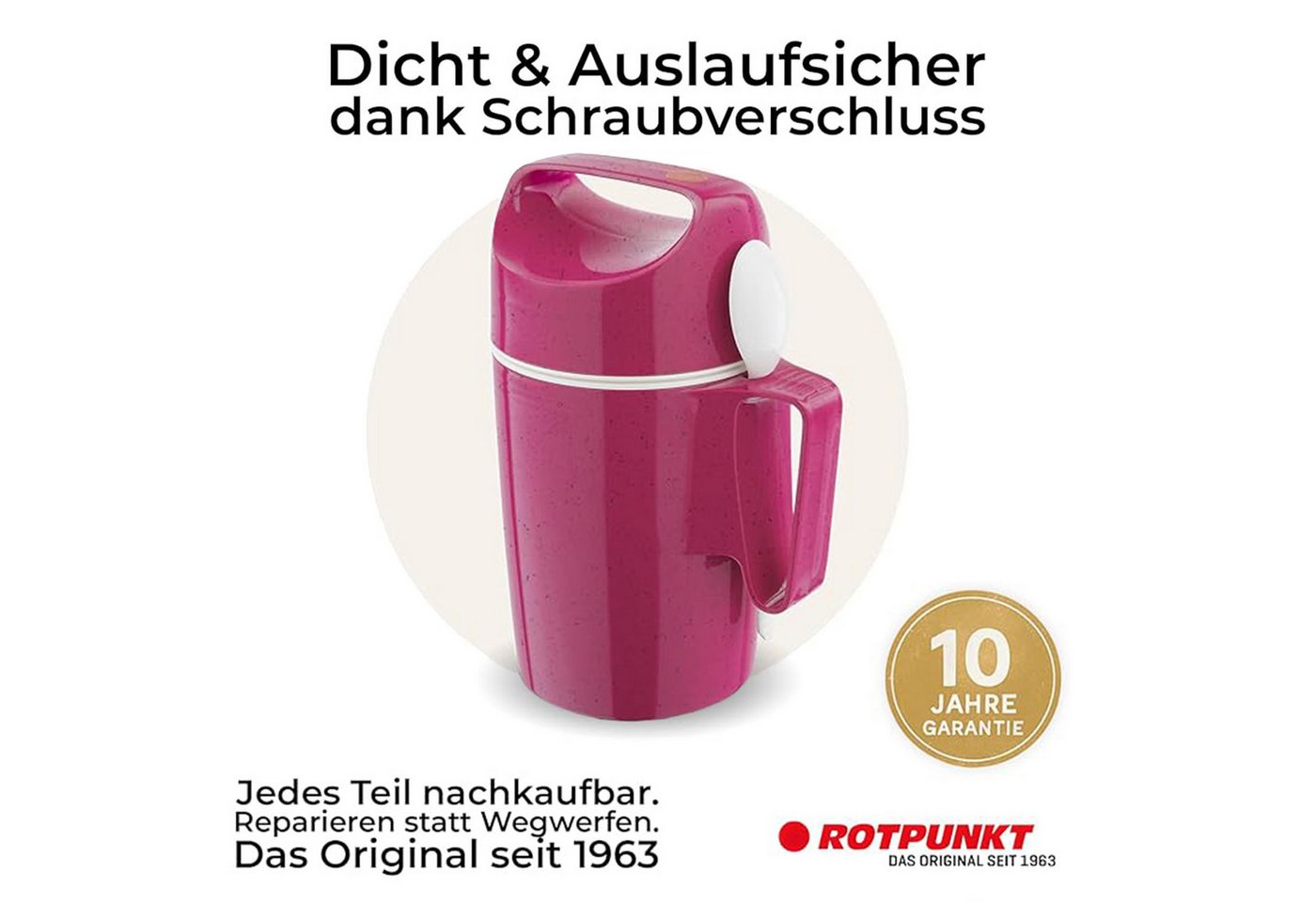 ROTPUNKT Isolierkanne DIRK 850, Thermobehälter Glaseinsatz, 0.85 l, isolierend, BPA-frei, phthalatfrei, inklusive Löffel