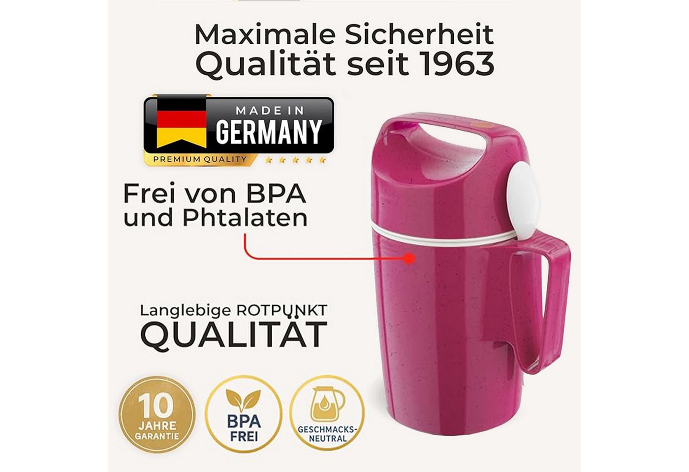 ROTPUNKT Isolierkanne DIRK 850, Thermobehälter Glaseinsatz, 0.85 l, isolierend, BPA-frei, phthalatfrei, inklusive Löffel Bild 2
