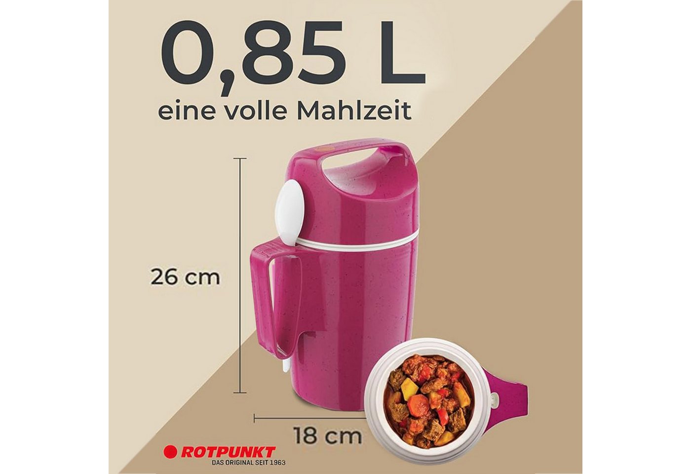 ROTPUNKT Isolierkanne DIRK 850, Thermobehälter Glaseinsatz, 0.85 l, isolierend, BPA-frei, phthalatfrei, inklusive Löffel Bild 4