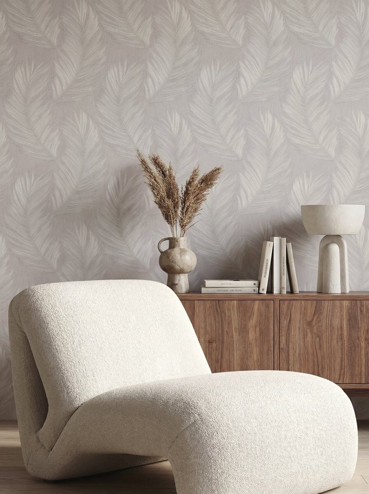 Newroom Vliestapete Corven Taupe Tapete Vliestapete Blätter, strukturiert, Mustertapete