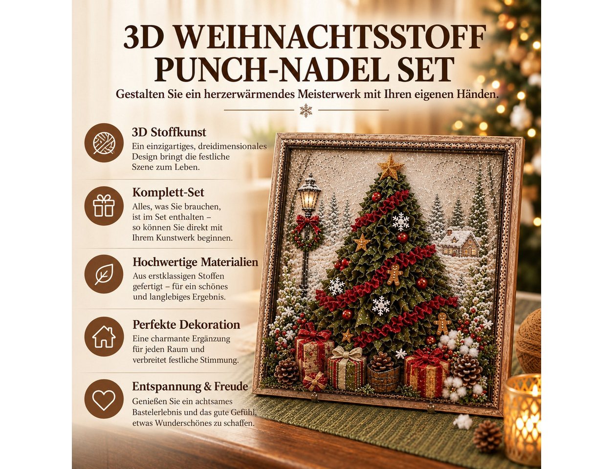 CLTYQ Kreativset 3D-Weihnachts-Bastel-Kreativset zum Punch Needle, Weihnachtsdekoration für erwachsene Anfänger Bild 5