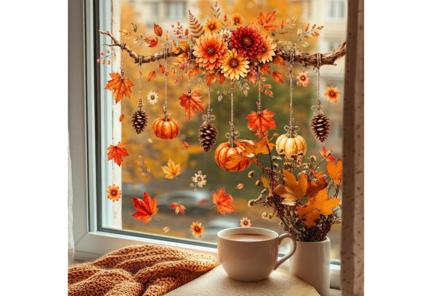 Bomiclss Fensterbild Fensterbild wiederverwendbare Fensterbilder Halloween Herbstlicher