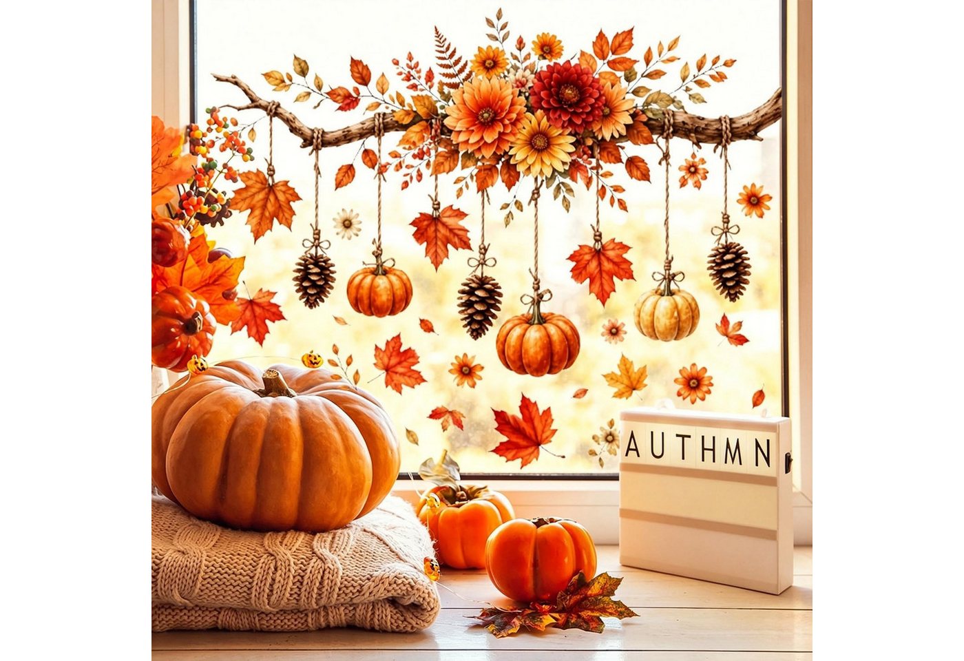 Bomiclss Fensterbild Fensterbild wiederverwendbare Fensterbilder Halloween Herbstlicher Bild 2