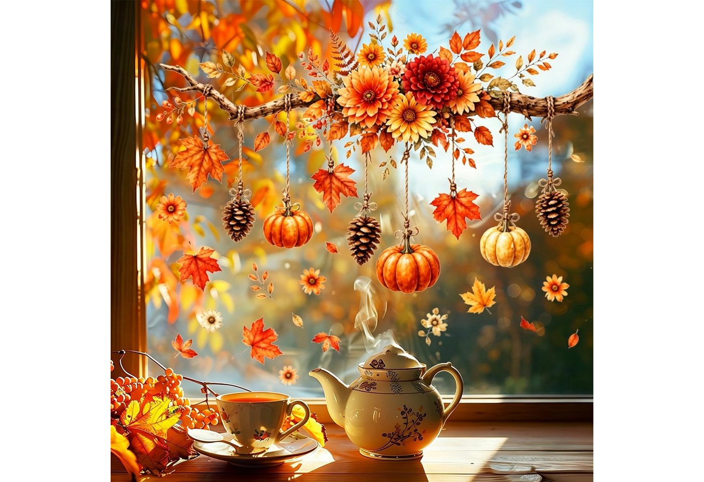 Bomiclss Fensterbild Fensterbild wiederverwendbare Fensterbilder Halloween Herbstlicher Bild 3