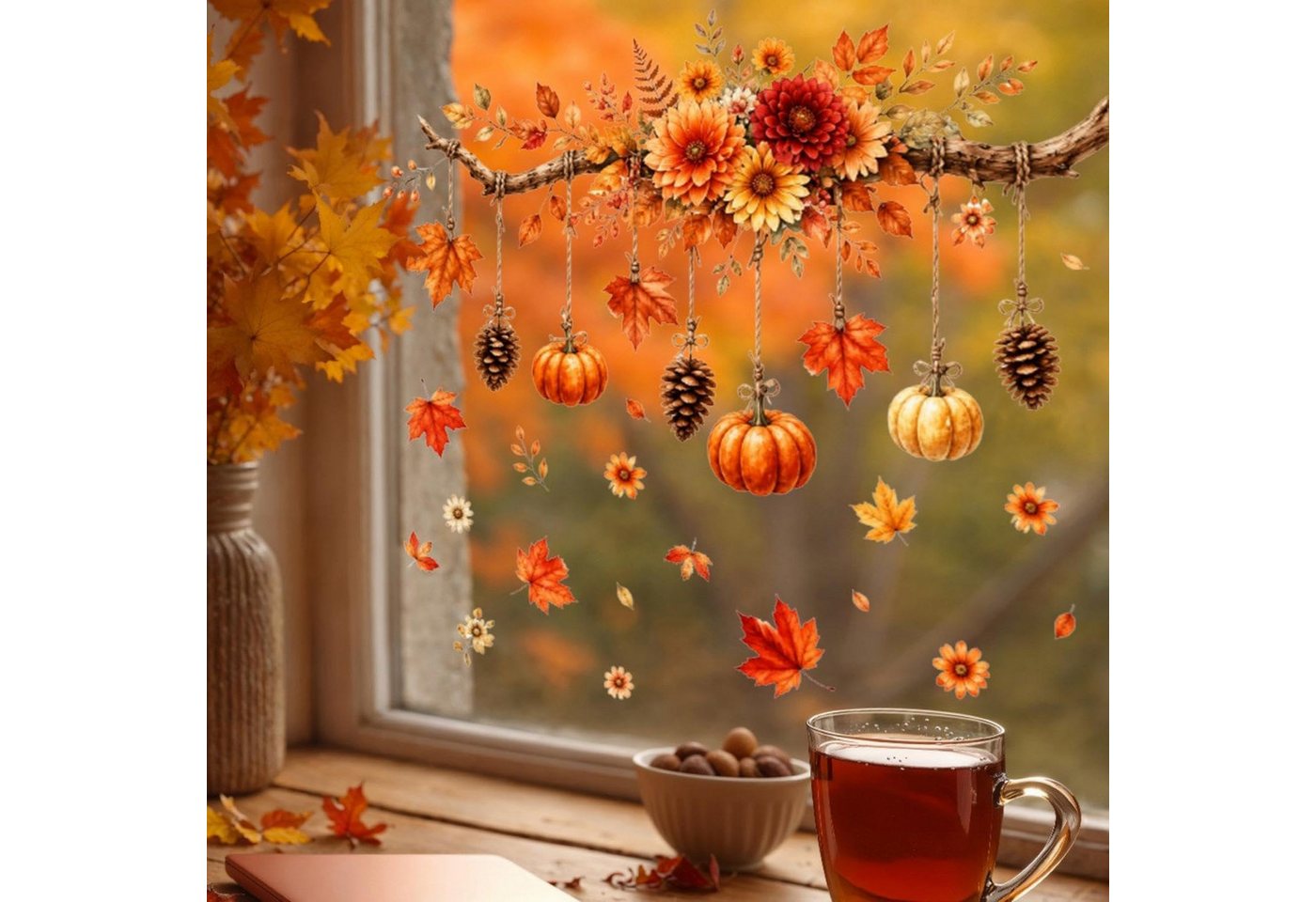 Bomiclss Fensterbild Fensterbild wiederverwendbare Fensterbilder Halloween Herbstlicher Bild 4
