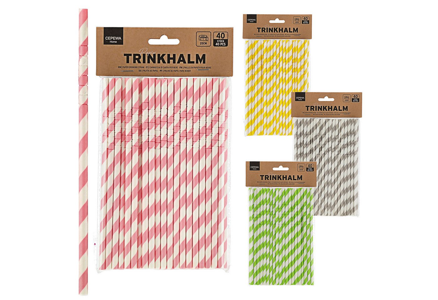 CEPEWA Trinkhalme Trinkhalm 420 Stück 20x0,6cm Papier weiß gelb grau grün rosa Strohhalm Bild 4