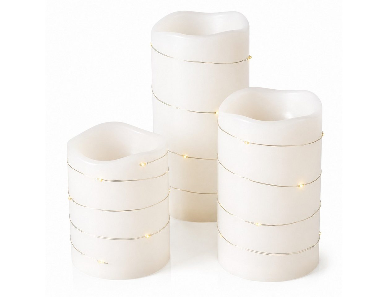 Wurm LED-Kerze LED Stumpenkerzen 3er Set Creme – Timer, batteriebetrieben, Ø 7,5 cm Bild 5