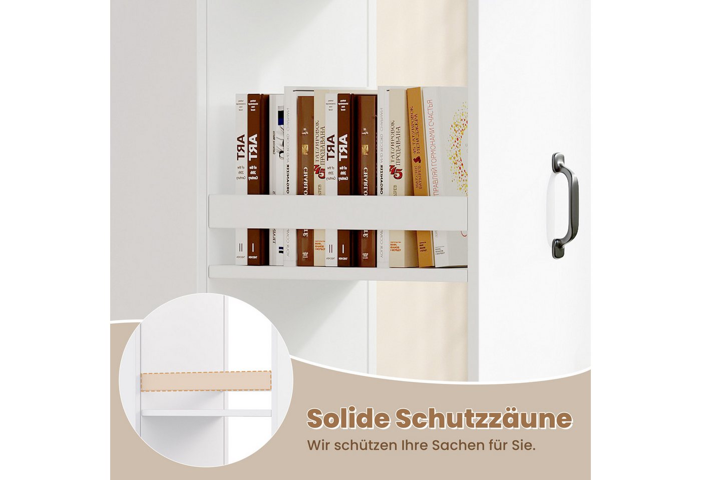 Flieks Bücherregal multifunktionaler Hochschrank Speicherregal 4 Ebenen mit Rollen, 1-tlg., schmal Mehrzweckschrank Highboard mit 4-stufiges Schubladen Weiß Bild 5
