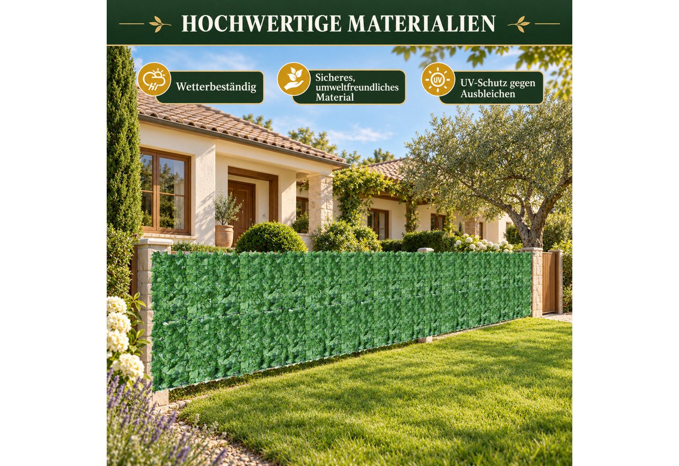 LEMLIT Kunsthecken-Sichtschutz Efeu Sichtschutz Outdoor 300x100CM Balkon Sichtschutzzaun, (2 Stück, 2-St., 1 x 3 M), UV-Schutz, künstliche Blätter, Pflanzenranke, Wand für draußen Bild 2