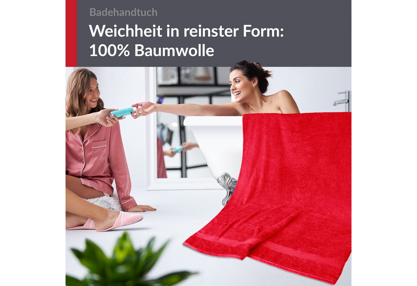 Lashuma Badetuch - Badehandtuch Linz, Frottee (1-St), Damen Badetuch Rot 100x150 cm Bild 3