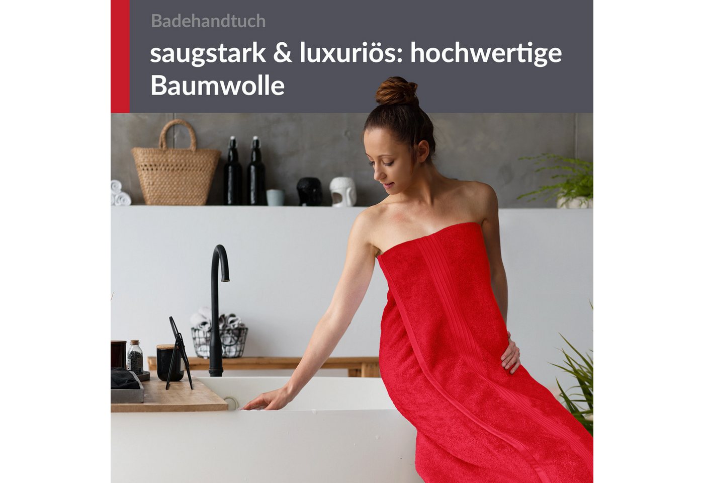 Lashuma Badetuch - Badehandtuch Linz, Frottee (1-St), Damen Badetuch Rot 100x150 cm Bild 4