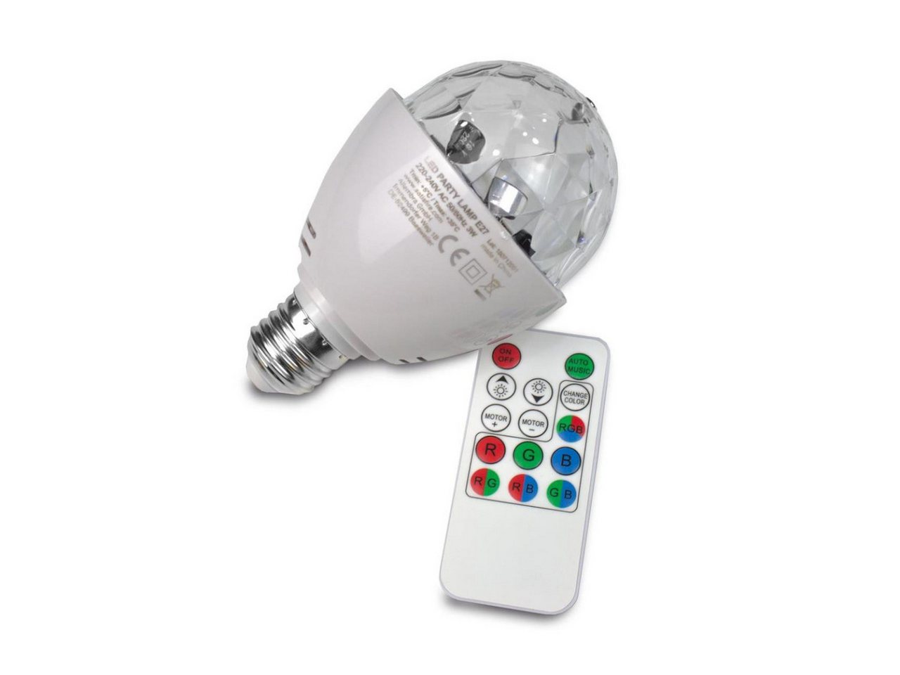 SATISFIRE Discolicht PARTY LAMP E27 Fassung raumfüllender LED Partyeffekt Fernbedienung, LED Classic Bild 2