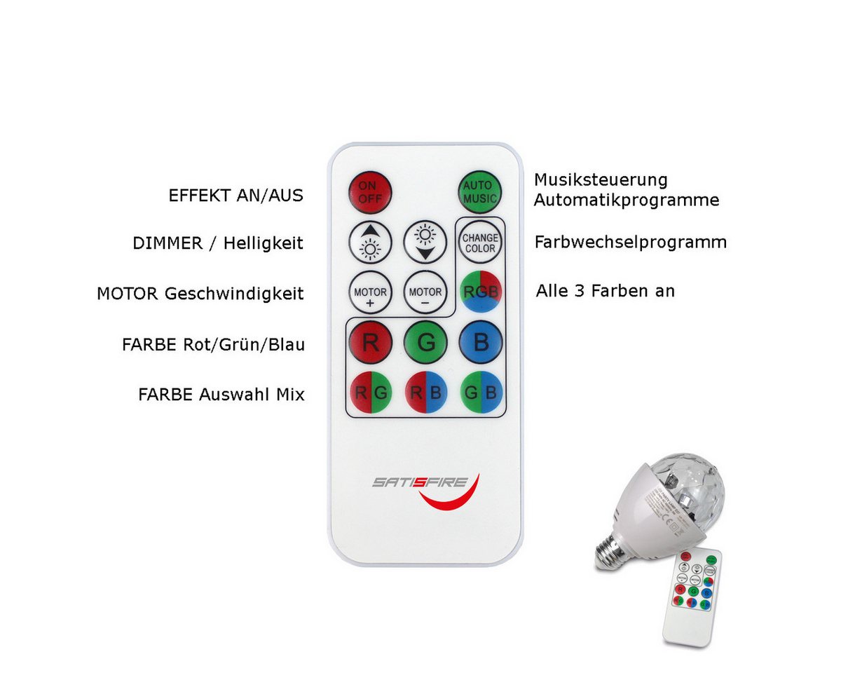 SATISFIRE Discolicht PARTY LAMP E27 Fassung raumfüllender LED Partyeffekt Fernbedienung, LED Classic Bild 4