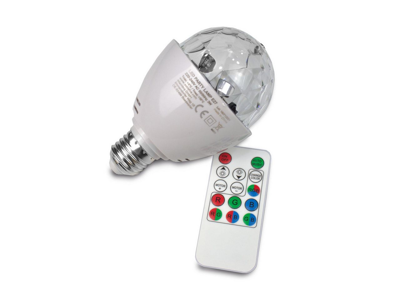 SATISFIRE Discolicht PARTY LAMP E27 Fassung raumfüllender LED Partyeffekt Fernbedienung, LED Classic Bild 5