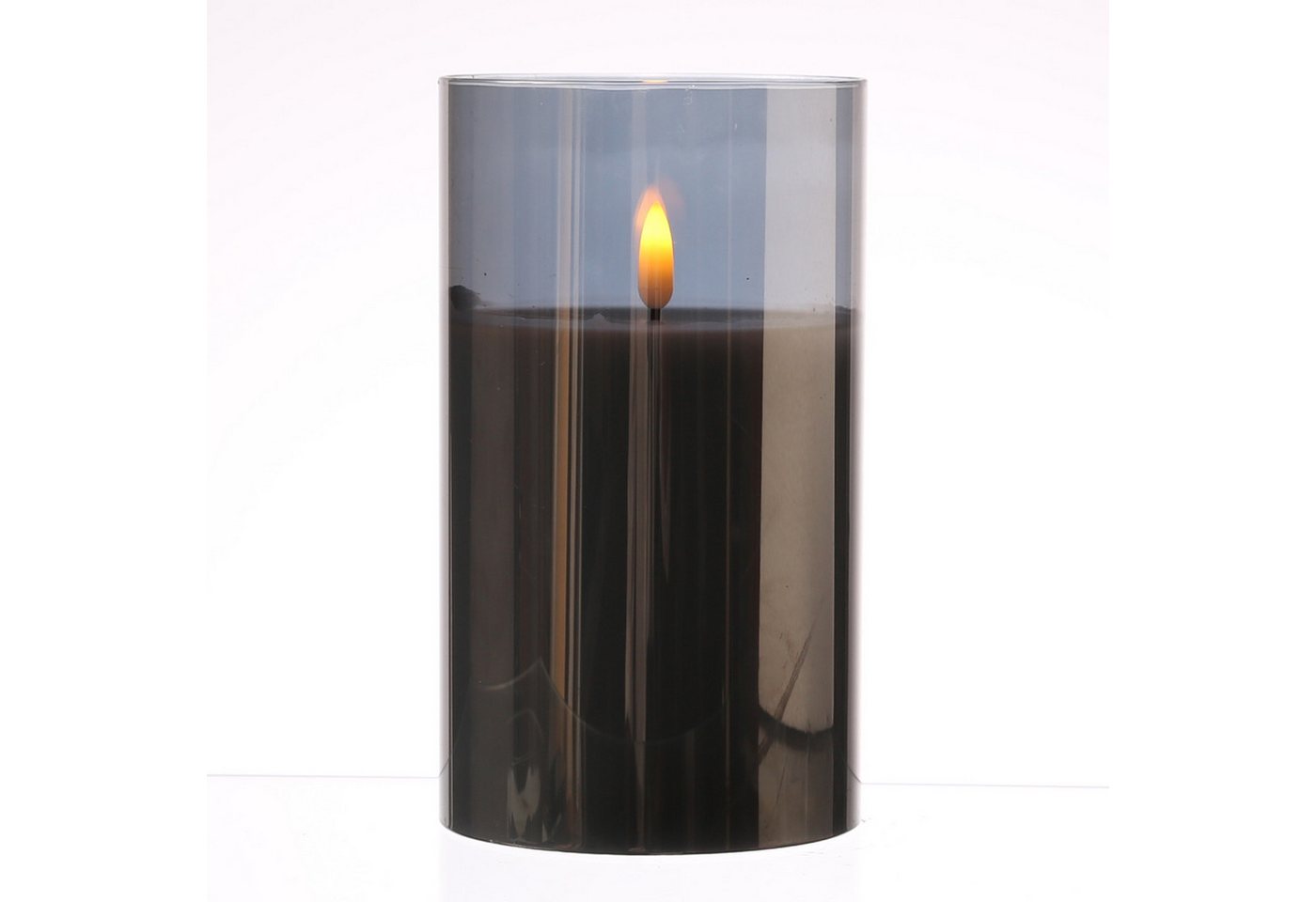MARELIDA LED-Kerze LED Kerze im Glas Windlicht Echtwachs Timer H: 17,5cm D: 10cm grau, LED Classic, warmweiß (2100K bis 3000K) Bild 2