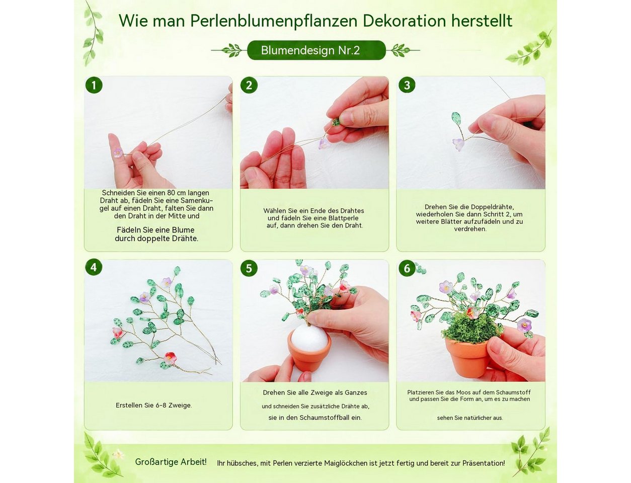 Diwzbyn Kreativset DIY-Perlenpflanzen-Set mit Perlen, Anleitung für Schmuck & Dekoration, (3000-tlg), Tischdeko,Weihnachtsdekoration, DIY-Geschenk für Bastelfans