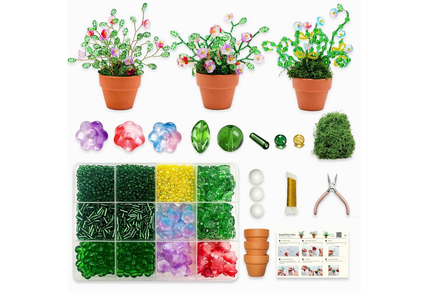 Diwzbyn Kreativset DIY-Perlenpflanzen-Set mit Perlen, Anleitung für Schmuck & Dekoration, (3000-tlg), Tischdeko,Weihnachtsdekoration, DIY-Geschenk für Bastelfans Bild 2