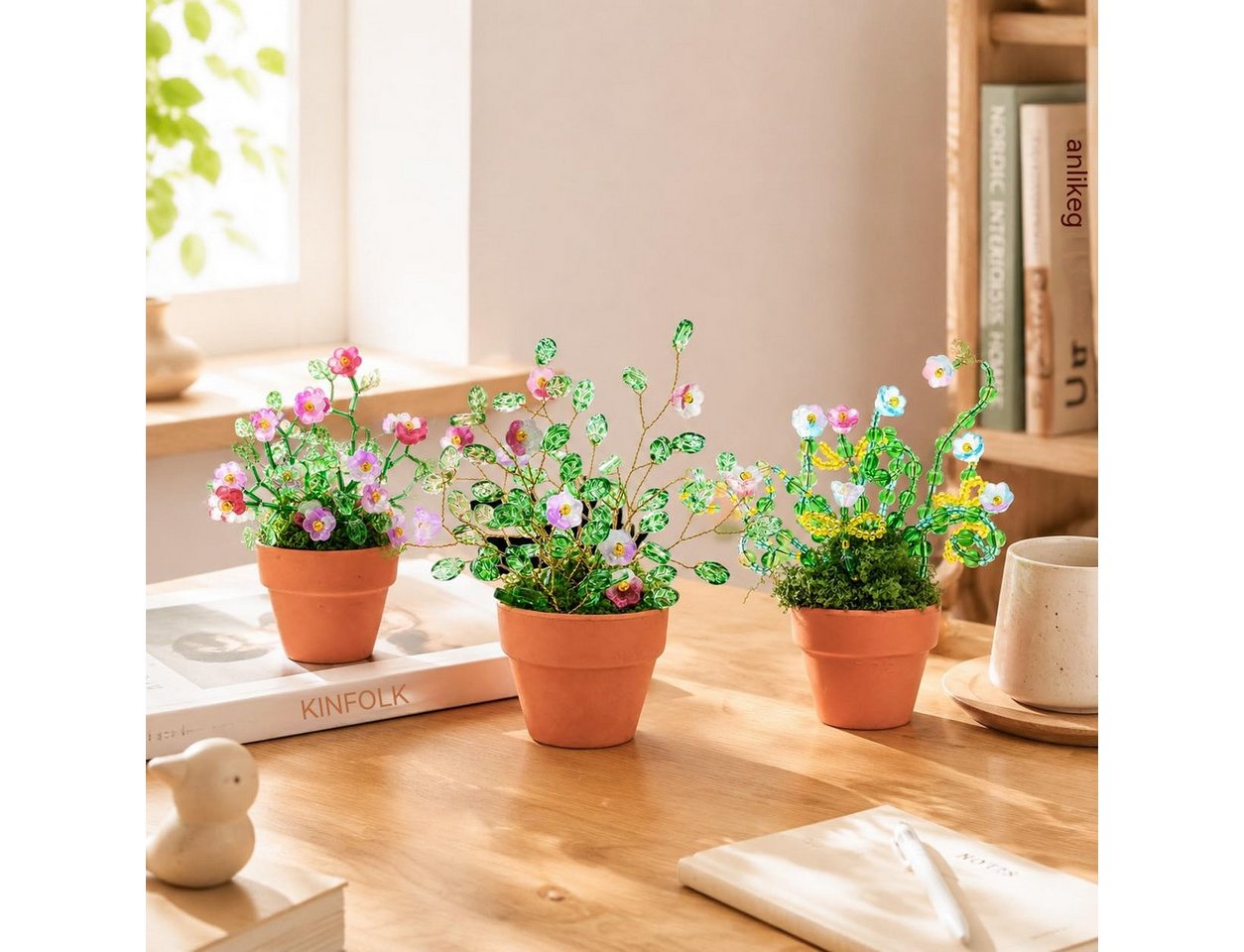 Diwzbyn Kreativset DIY-Perlenpflanzen-Set mit Perlen, Anleitung für Schmuck & Dekoration, (3000-tlg), Tischdeko,Weihnachtsdekoration, DIY-Geschenk für Bastelfans Bild 3