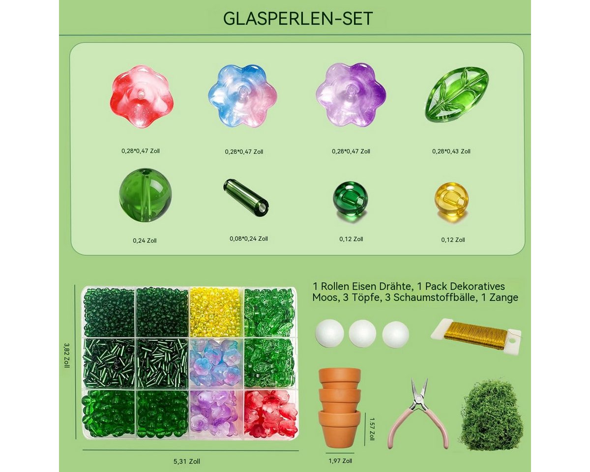 Diwzbyn Kreativset DIY-Perlenpflanzen-Set mit Perlen, Anleitung für Schmuck & Dekoration, (3000-tlg), Tischdeko,Weihnachtsdekoration, DIY-Geschenk für Bastelfans Bild 4