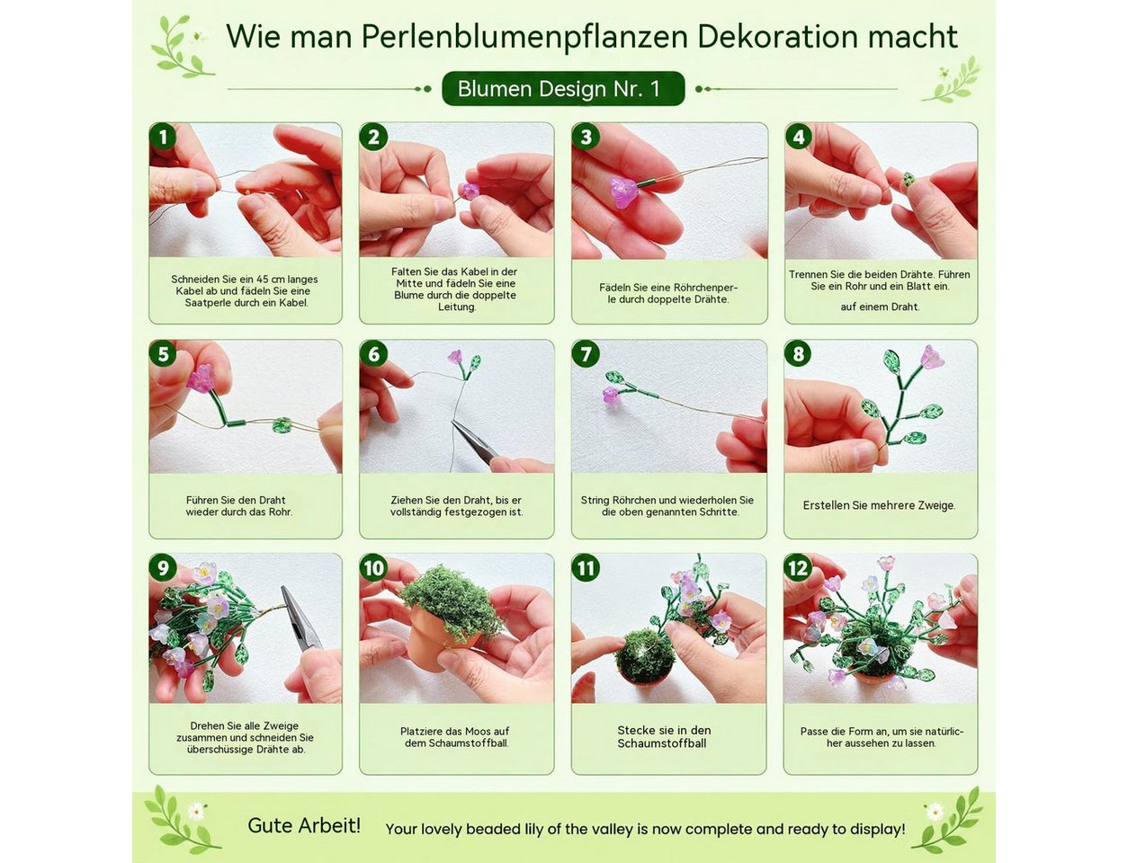 Diwzbyn Kreativset DIY-Perlenpflanzen-Set mit Perlen, Anleitung für Schmuck & Dekoration, (3000-tlg), Tischdeko,Weihnachtsdekoration, DIY-Geschenk für Bastelfans Bild 5