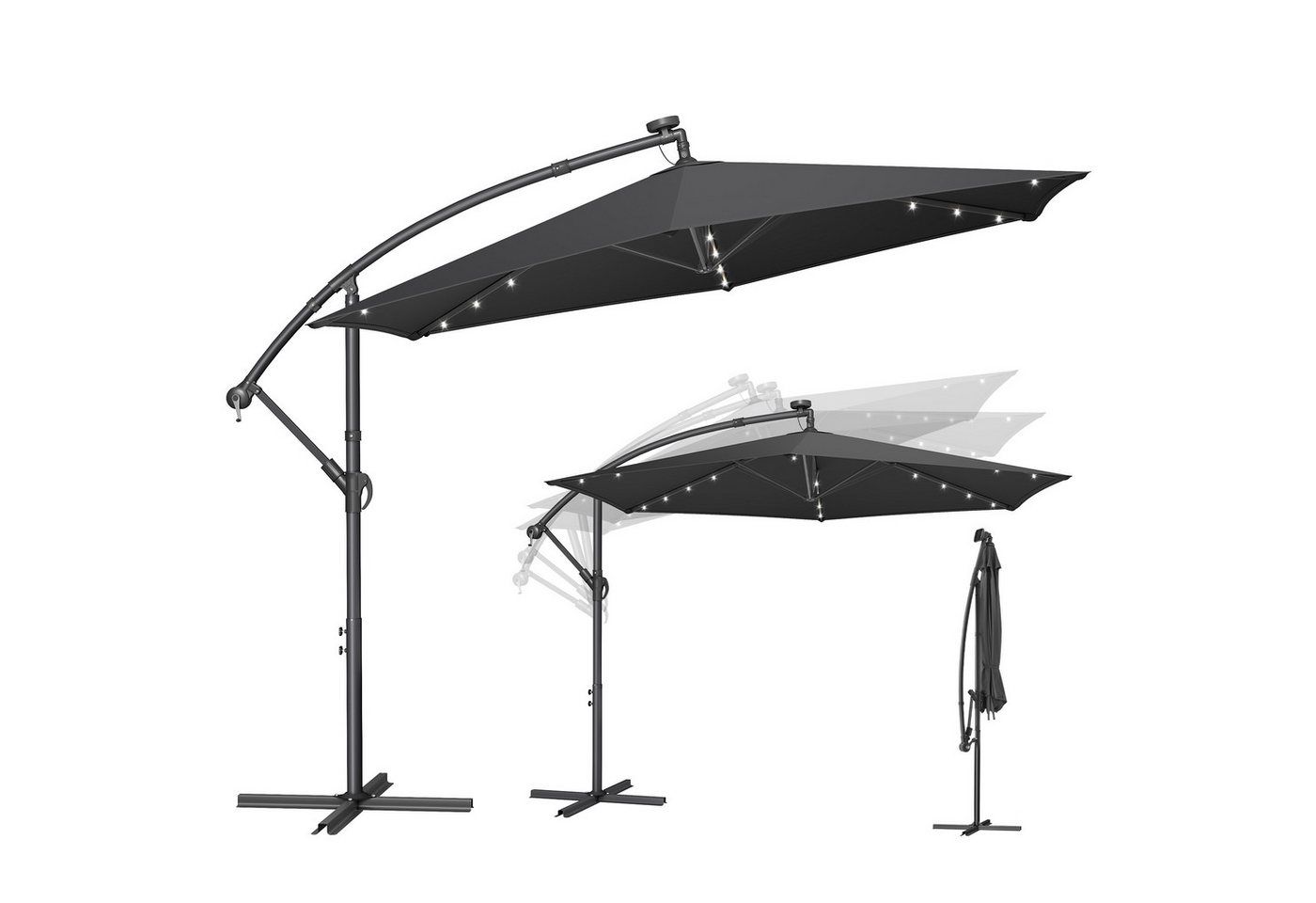 SONGMICS Sonnenschirm Ampelschirm mit LED-Solar-Beleuchtung, 350 cm d, Terrasse, Garten, 32 LED-Lämpchen, UPF 50+, mit Ständer Bild 3