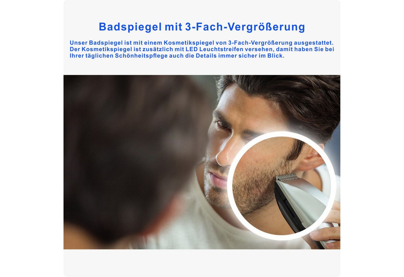 AQUABATOS Badspiegel Led Spiegel mit Beleuchtung Badspiegel Badzimmerspiegel Wandspiegel, Digital Uhr Kosmetikspiegel Beschlagfrei Kaltweiß Rechteckige Ecken
