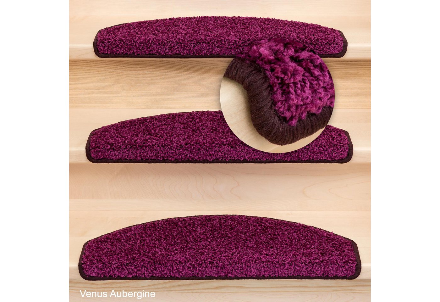 Metzker® Stufenmatte Stufenmatten Shaggy Venus Halbrund Einzeln und SparSet's, Halbrund, Höhe: 22 mm, 1 Stück - Aubergine Bild 2