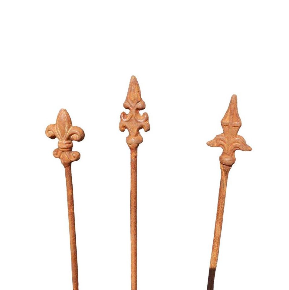 Deko-Impression Gartenstecker 3er-Set dekorative Rankstäbe Rankhilfe verzierte Spitze Eisen Rost 115 (3-St)