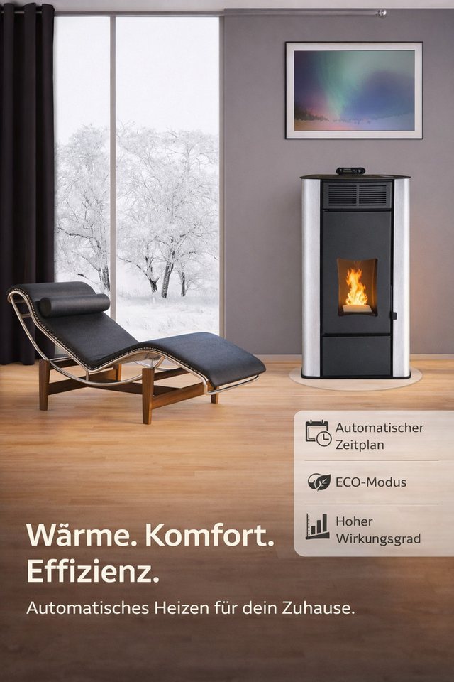 NEMAXX Pelletofen P18 Weiß 18 kW wasserführend bis 300m³ Zentralheizung A+ 40 kg Tank, (Reinigungsautomatik, ECO-Modus, Sicherheitsabschaltung, Wochentimer, Wi-Fi Ready), BAFA/förderfähig, Wasser 12,5kW, effiziente Wärme, bis 18 Std.Laufzeit Bild 2
