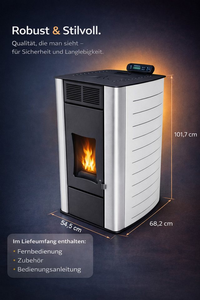NEMAXX Pelletofen P18 Weiß 18 kW wasserführend bis 300m³ Zentralheizung A+ 40 kg Tank, (Reinigungsautomatik, ECO-Modus, Sicherheitsabschaltung, Wochentimer, Wi-Fi Ready), BAFA/förderfähig, Wasser 12,5kW, effiziente Wärme, bis 18 Std.Laufzeit Bild 4