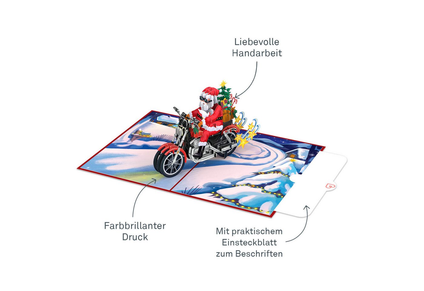 papercrush Weihnachtskarte Weihnachtsmann auf Motorrad Pop-Up Karte