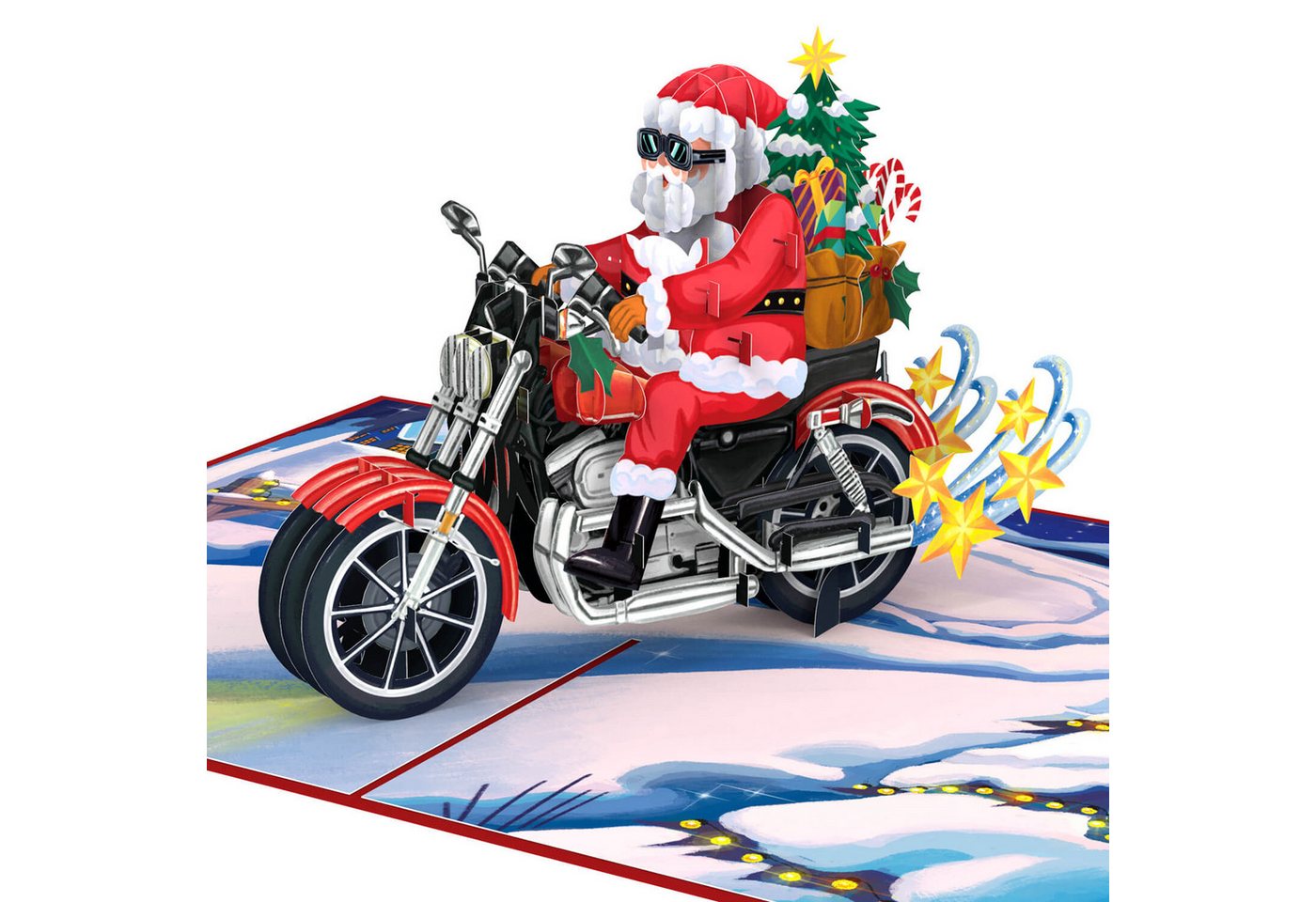 papercrush Weihnachtskarte Weihnachtsmann auf Motorrad Pop-Up Karte Bild 2