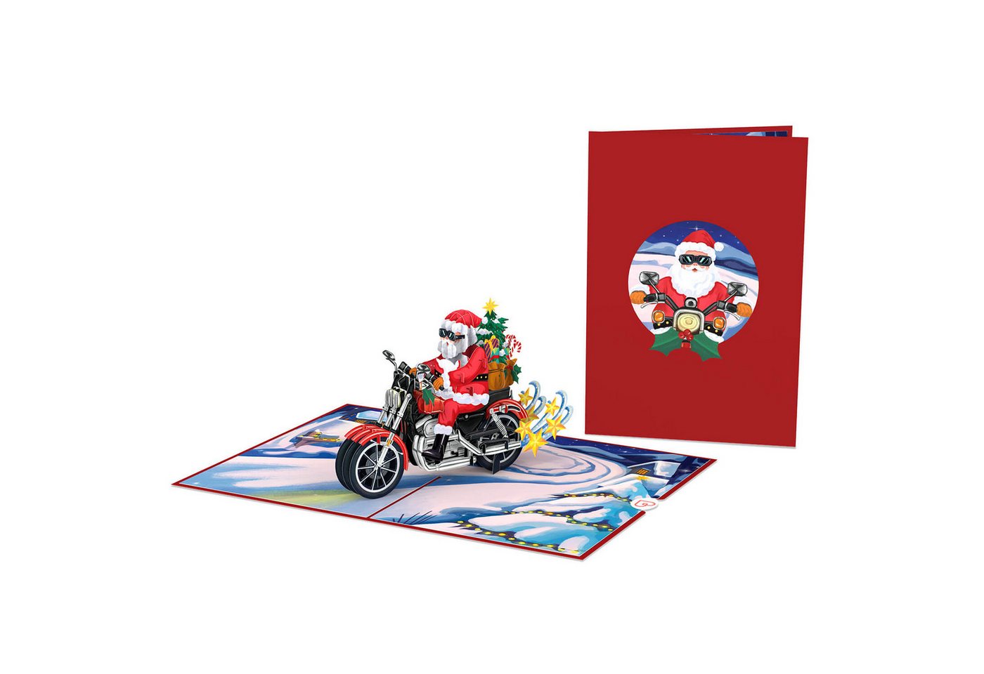 papercrush Weihnachtskarte Weihnachtsmann auf Motorrad Pop-Up Karte Bild 3