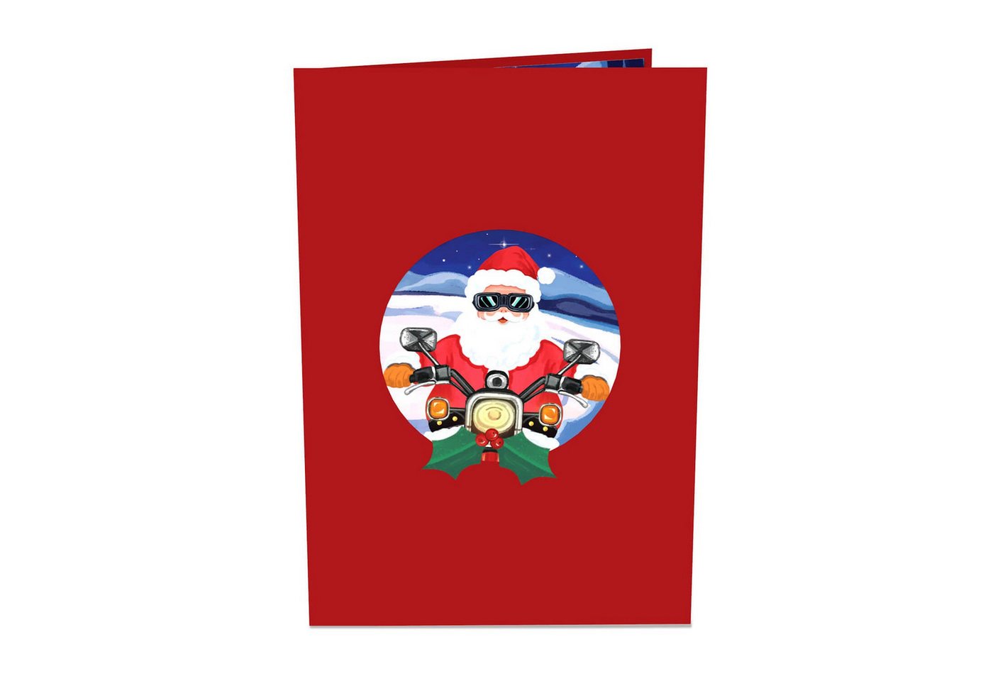 papercrush Weihnachtskarte Weihnachtsmann auf Motorrad Pop-Up Karte Bild 4