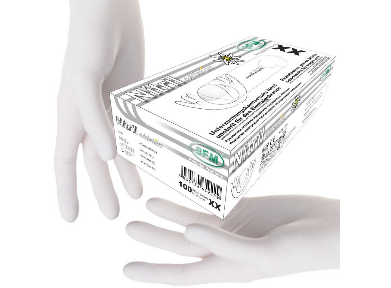 SFM ® Einweghandschuhe EDELWHITES : puderfrei F-tex weiß Einmalhandschuhe Einweghandschuhe
