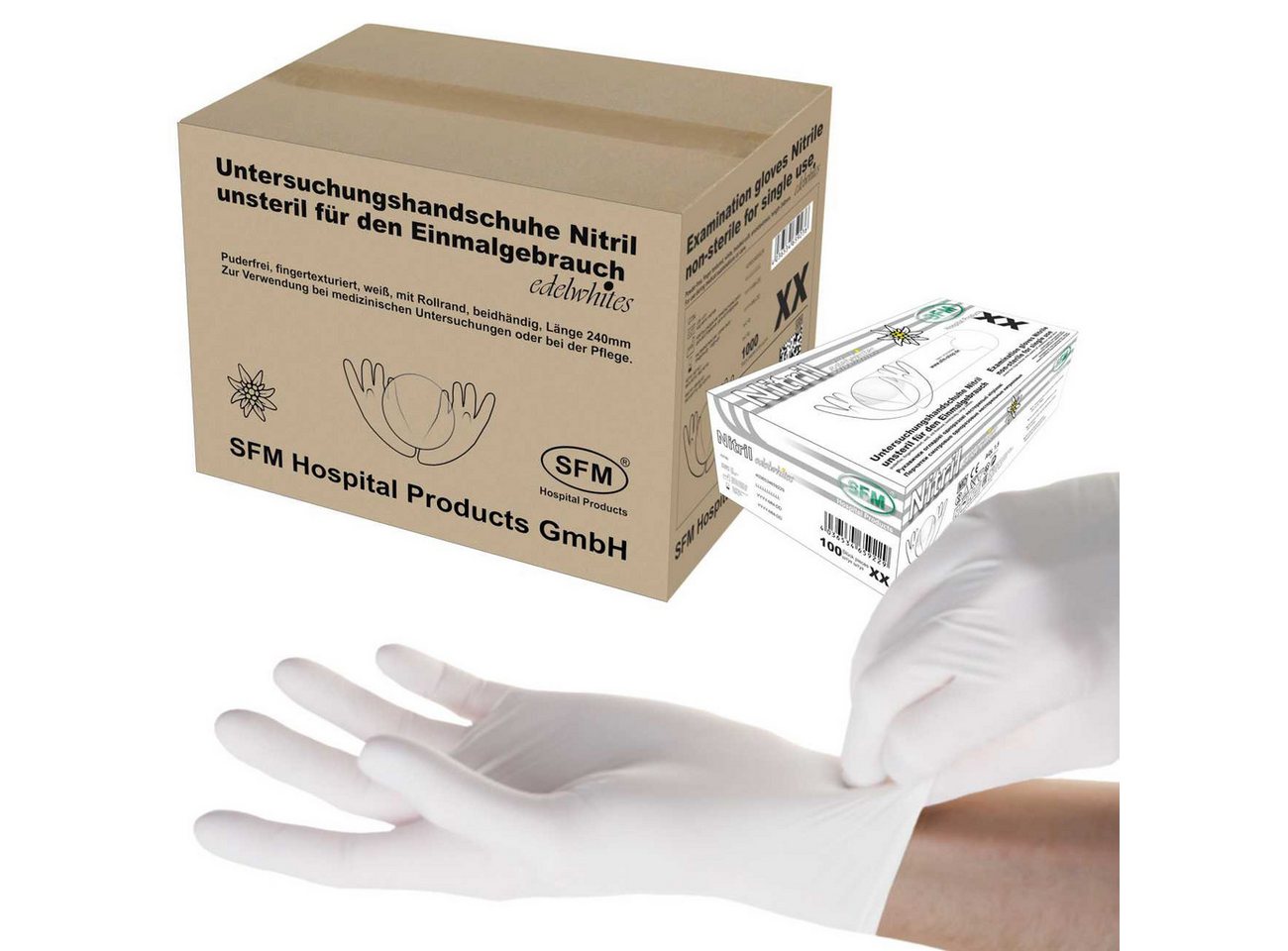 SFM ® Einweghandschuhe EDELWHITES : puderfrei F-tex weiß Einmalhandschuhe Einweghandschuhe Bild 2