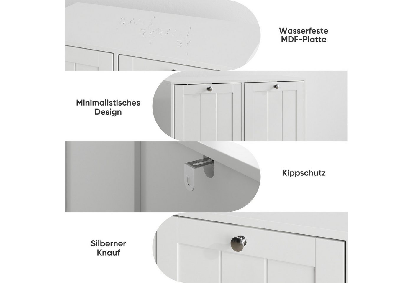 i@home Badkommode Wäscheschrank 2 Fächer Weiß kippbar (Wäschekorb mit herausnehmbaren Stoffkörben & Griffen, 1 St., versteckter Wäschekorb), platzsparender Wäschetrennschrank für Badezimmer & Balkon