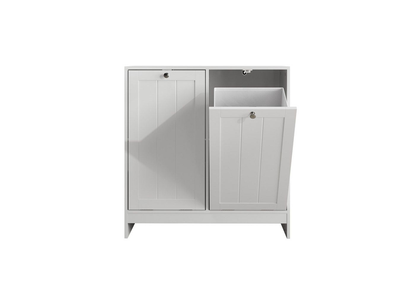 i@home Badkommode Wäscheschrank 2 Fächer Weiß kippbar (Wäschekorb mit herausnehmbaren Stoffkörben & Griffen, 1 St., versteckter Wäschekorb), platzsparender Wäschetrennschrank für Badezimmer & Balkon Bild 2