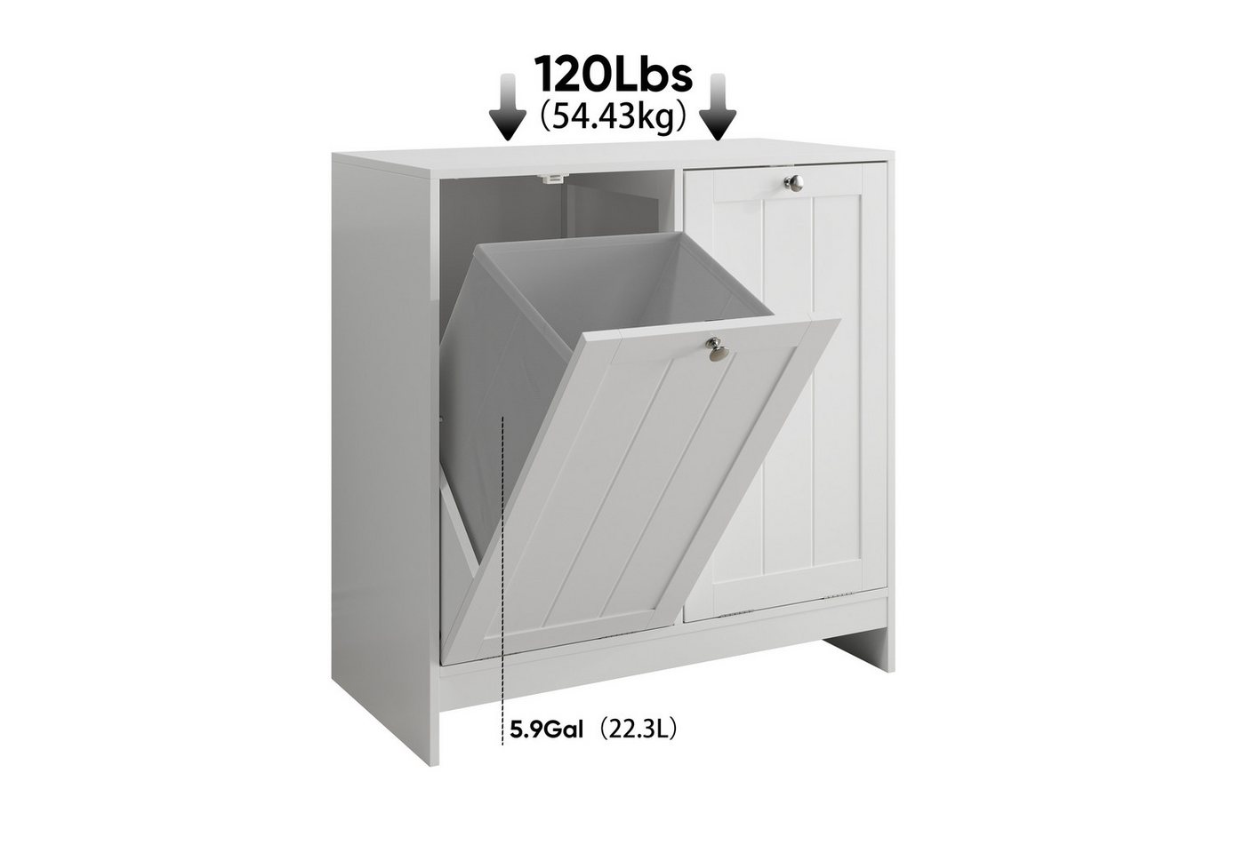 i@home Badkommode Wäscheschrank 2 Fächer Weiß kippbar (Wäschekorb mit herausnehmbaren Stoffkörben & Griffen, 1 St., versteckter Wäschekorb), platzsparender Wäschetrennschrank für Badezimmer & Balkon Bild 3