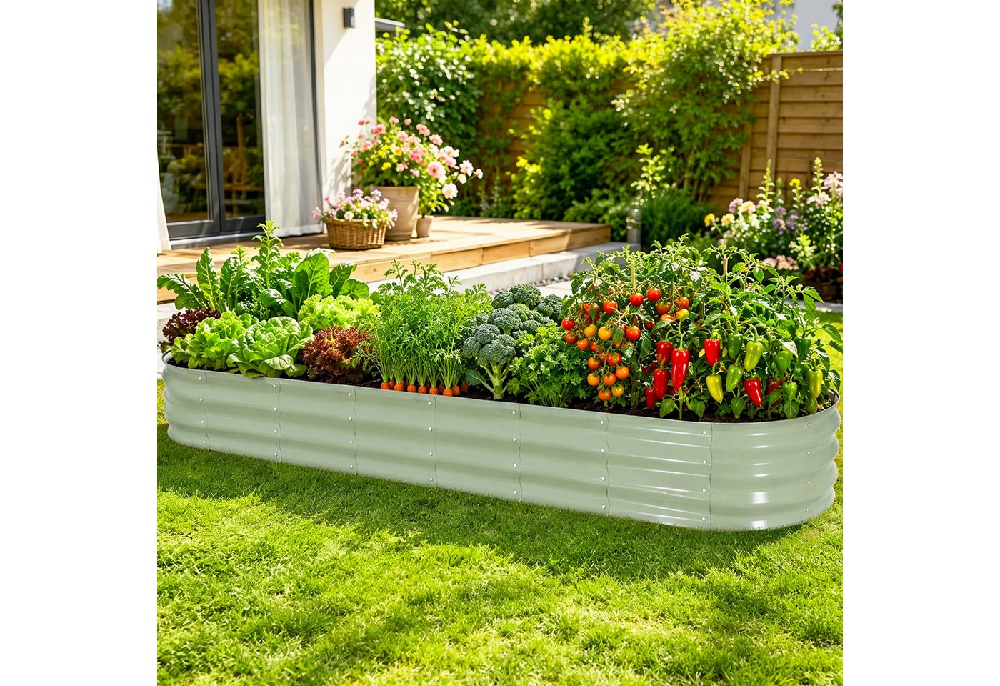 BlingBin Hochbeet 240x60x30 cm Hochbeet Metall - 18-in-1 Pflanzbeet Hochbeete für Garten (1er Set, 1 St., Material: Eisen), Wellblech oval Wetterfest & Rostfrei Gartenbeet für Terrasse & Balkon Bild 3