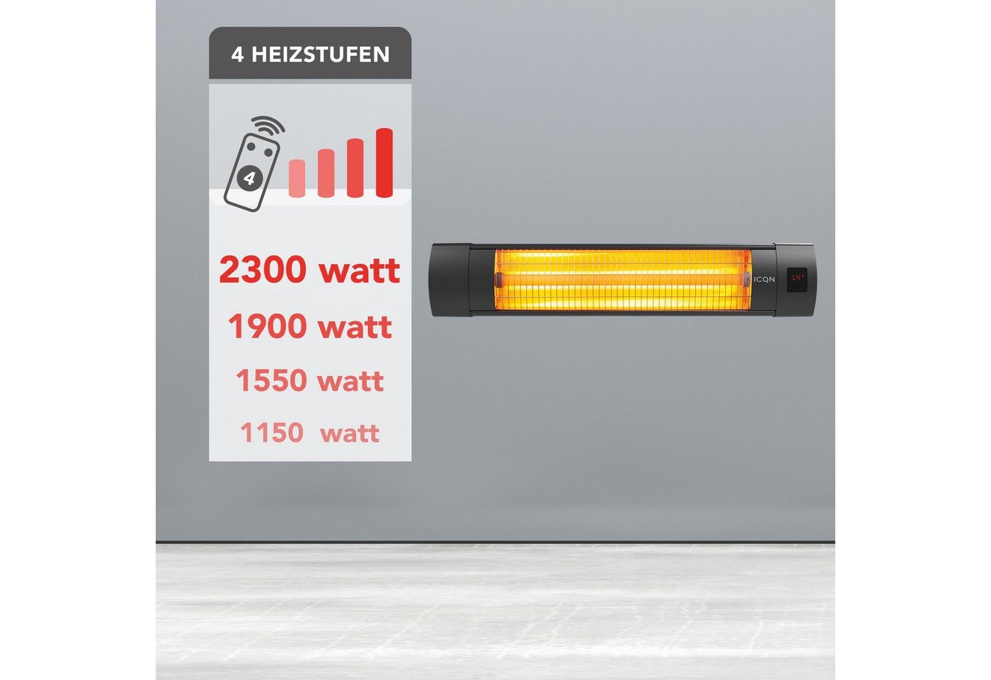 ICQN Heizstrahler Infrarotstrahler für Innen- & Außenbereich, 2300 W, Quarz-Heizung, IP 20: Wasser- und Staubschutz Bild 5