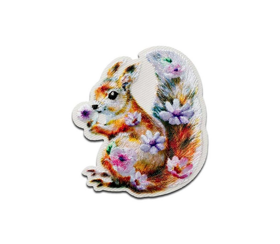 Mono-Quick Aufnäher Bügelbild, Aufbügler, Applikationen, Patches, Flicken, zum aufbügeln, PES, PU, NY, Eichhörnchen mit Blumen Tier - Größe: 5,4 x 4,8 cm Bild 3