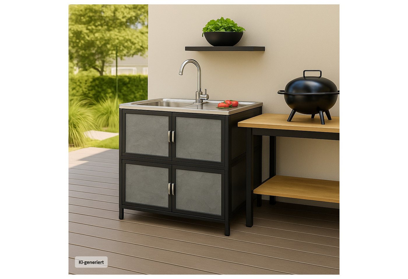 HTI-Living Küchenspüle Spüle mit Abtropfläche und Unterschrank, 83/43 cm, (1 Stück, 1 St., 1 Outdoorspüle), für Garten und Camping mit Edelstahl-Armatur Bild 2