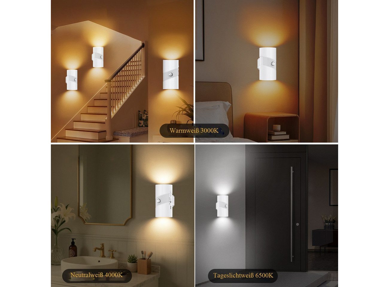 wohnTRAUM24 LED Nachtlicht LED Bewegungsmelder-Nachtlicht mit 3 Modi (ON/AUTO/OFF),Warmweiß 3000K, LED fest integriert, Tageslichtweiß, Warmweiß, Neutralweiß, Wiederaufladbar, für Wohnzimmer Treppenhaus Flur Bild 2