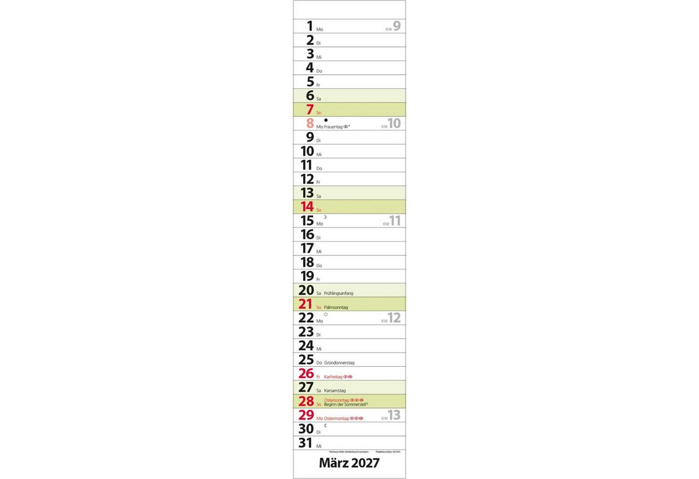 Korsch Verlag Wandkalender Streifenplaner Compact Grün 2027 Bild 5