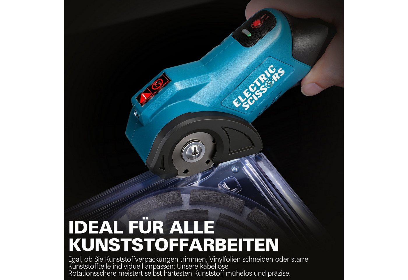 XERSEK Akku-Universalschere 18V Elektrische Schere mit 2,0Ah Akku, Kartonschneider Akkuschere, 18 V in V, 2 Klingen, 440U/min Motor, 9mm Schnitttiefe Kompatibel mit Makita-Akku, Multi-Cutter Rollschneider Nähschneider für Karton Leder Teppich Stoff Bild 4
