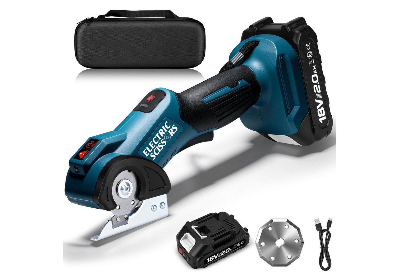 XERSEK Akku-Universalschere 18V Elektrische Schere mit 2,0Ah Akku, Kartonschneider Akkuschere, 18 V in V, 2 Klingen, 440U/min Motor, 9mm Schnitttiefe Kompatibel mit Makita-Akku, Multi-Cutter Rollschneider Nähschneider für Karton Leder Teppich Stoff Bild 5