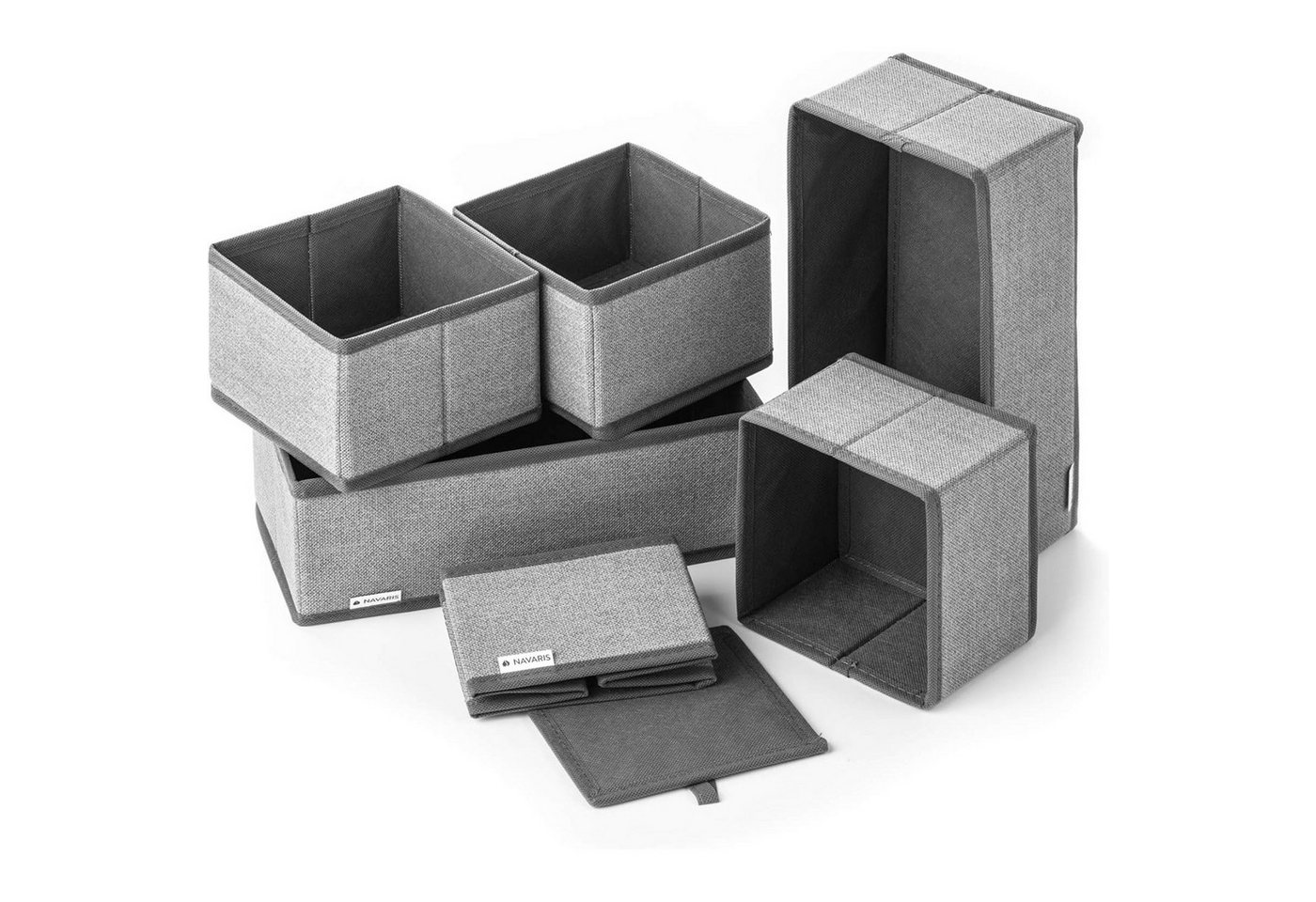 Navaris Sortimentskasten Navaris Aufbewahrungsboxen 6er-Set, faltbar, 14/28 cm, Grau